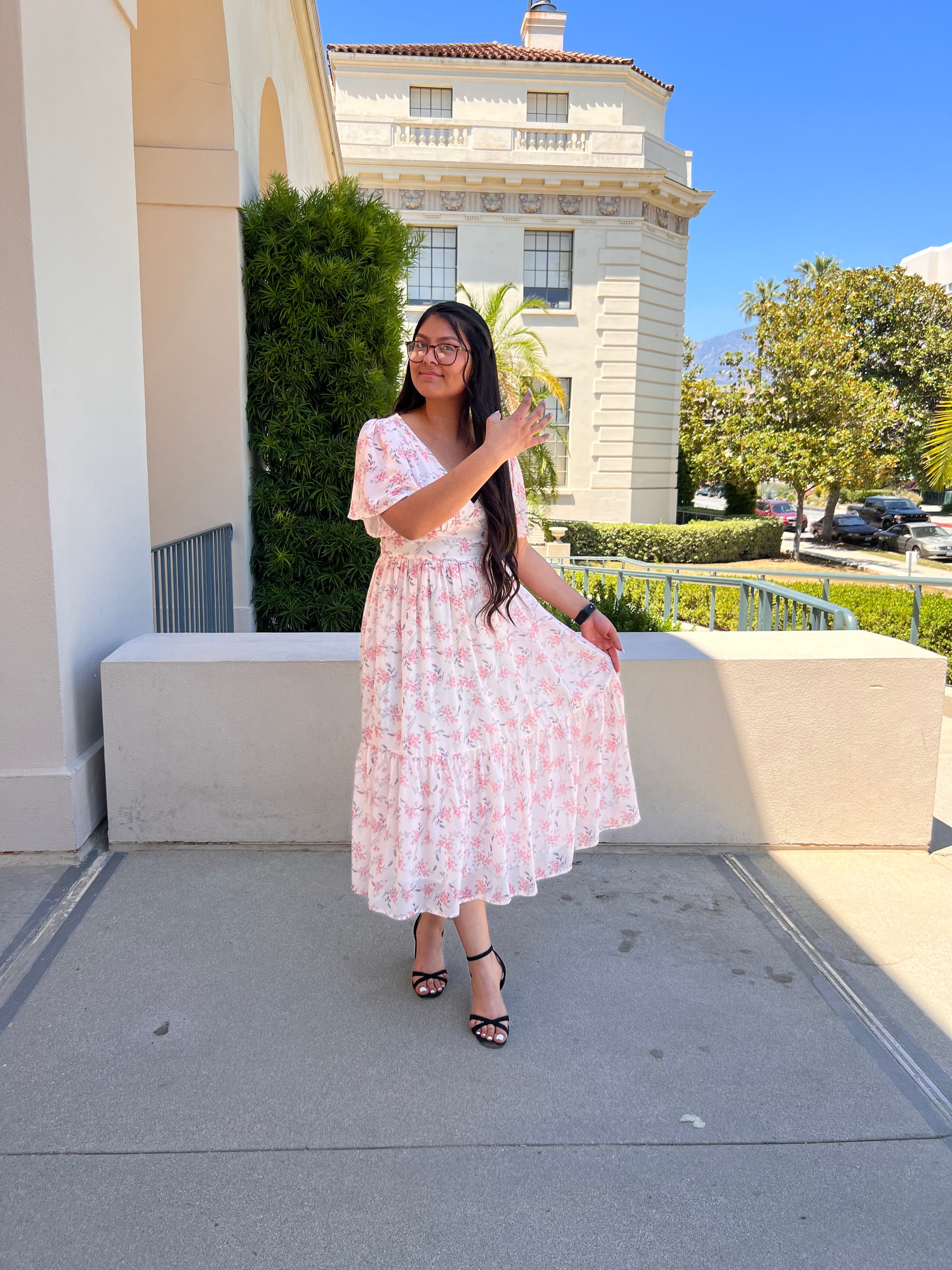 fame and partners dahlia pleated dress with tiers Fame and Partners Allegra Deep-V Pleated Dress